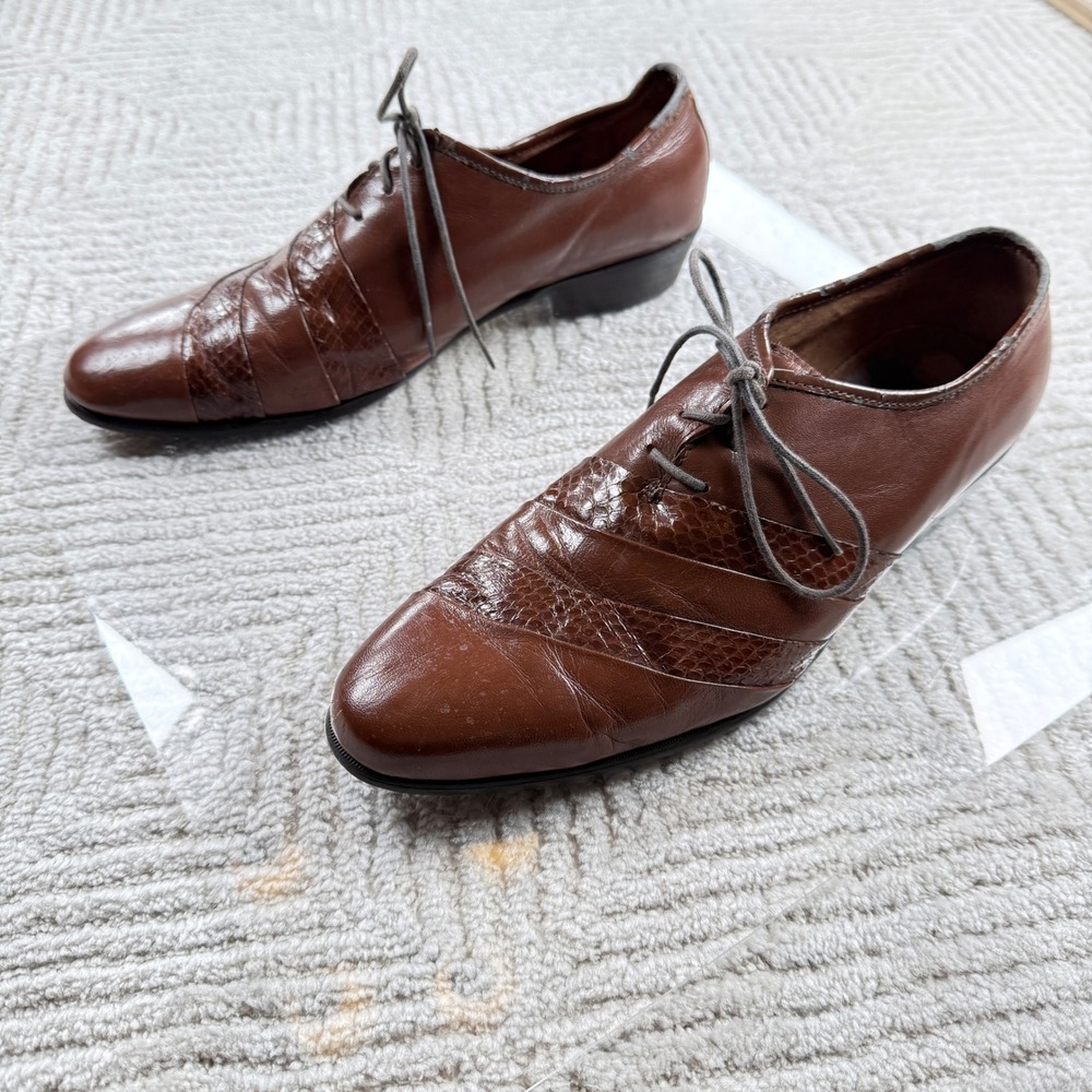 Stacy Adams Oxford Shoes Men 11 Brown Snake Skin Leather Formal VTG 90's
